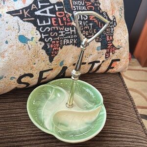 Leaf Design Ceramic Serving Dish with Gold Handle